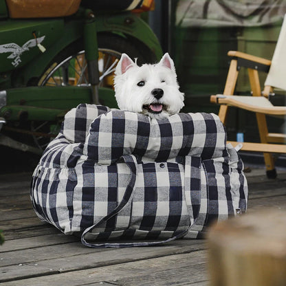Dog Car Bed Plush Padded Machine-Washable Cover & Side Pockets
