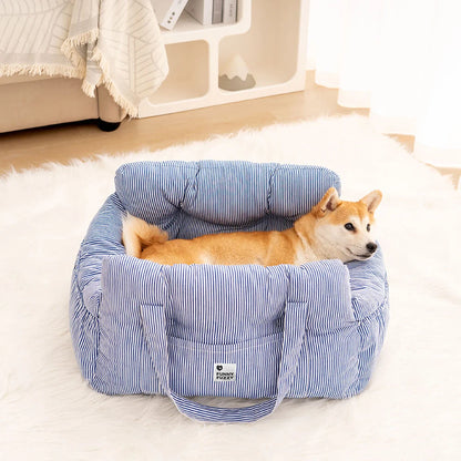 Dog Car Bed Plush Padded Machine-Washable Cover & Side Pockets