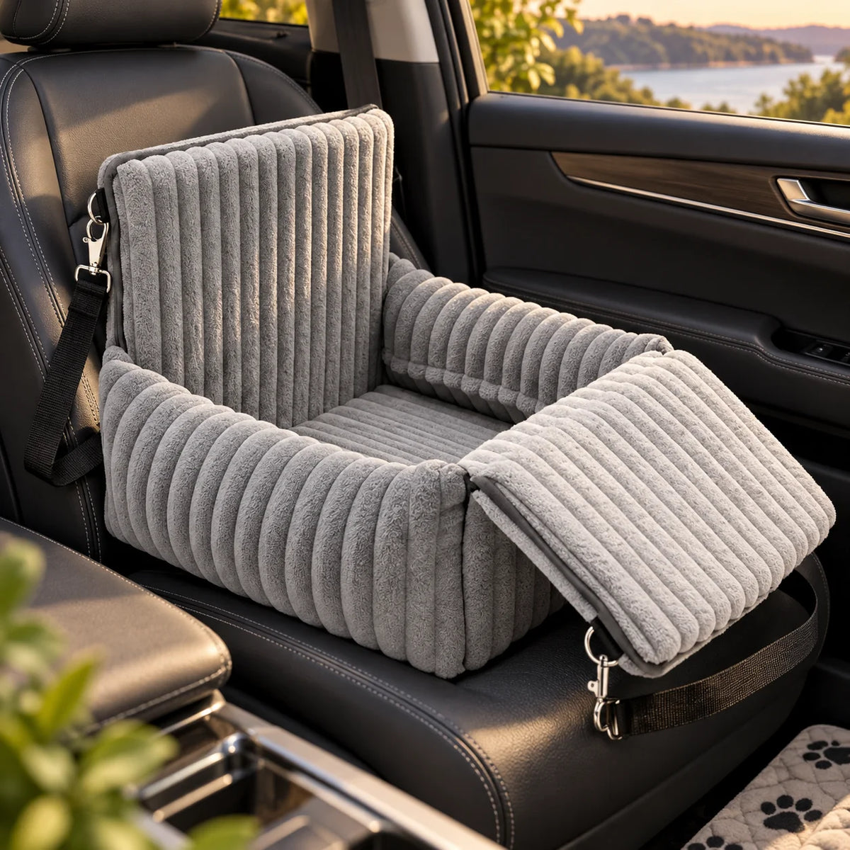 Dog Car Booster Seat Elevated Window View Plush Padded