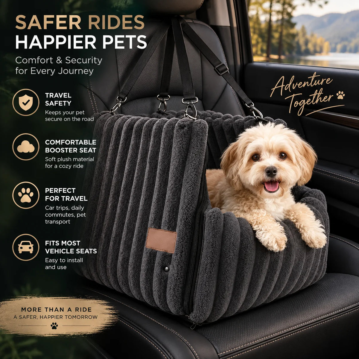 Dog Car Booster Seat Elevated Window View Plush Padded