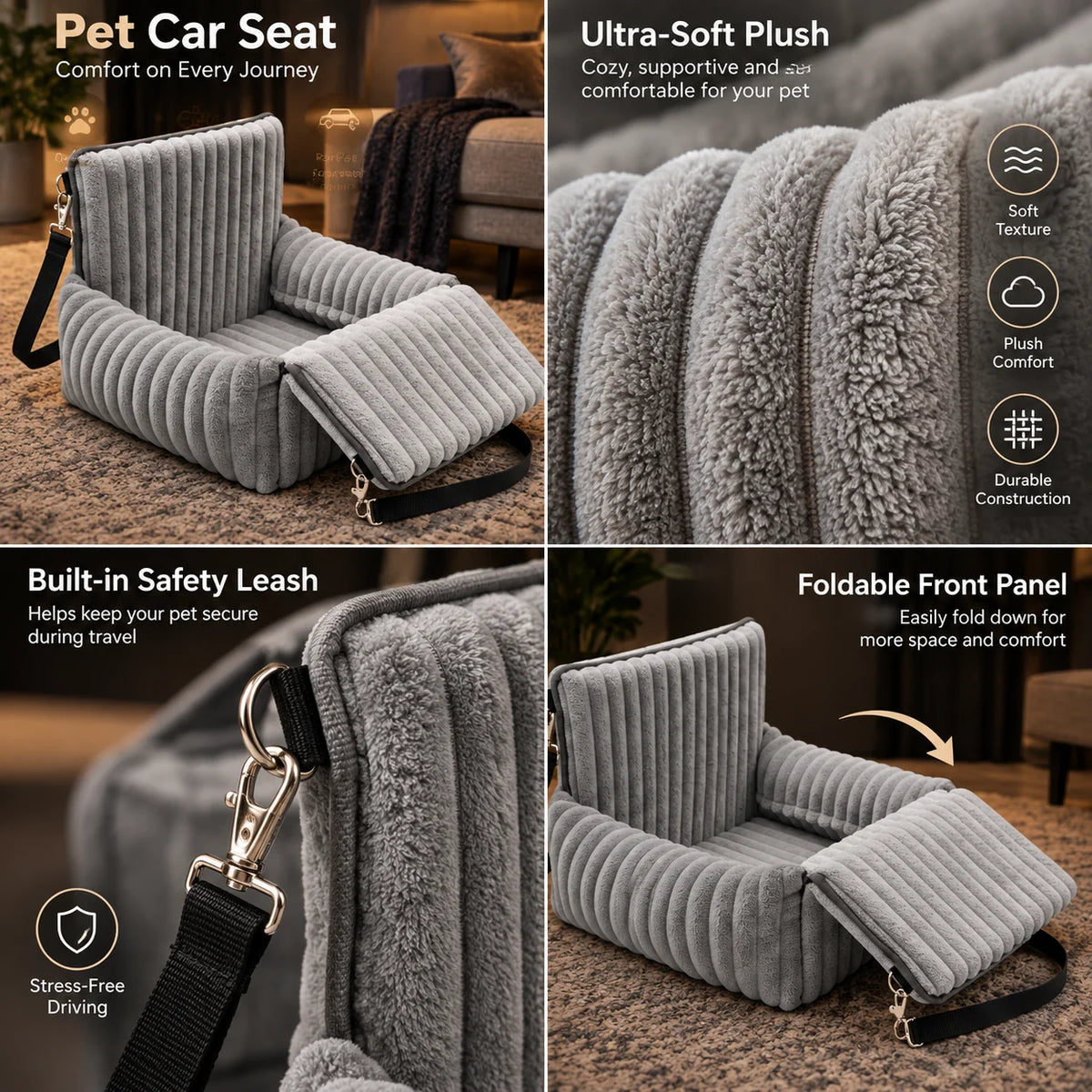 Dog Car Booster Seat Elevated Window View Plush Padded