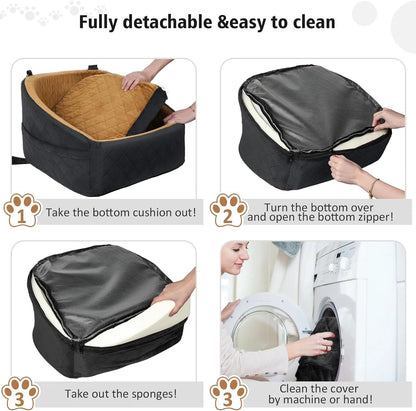 Dog Car Seat Booster with Safety Belt & Washable Cover