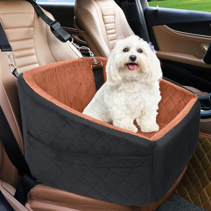 Dog Car Seat Booster with Safety Belt & Washable Cover