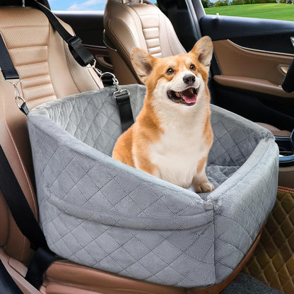 Dog Car Seat Booster with Safety Belt & Washable Cover