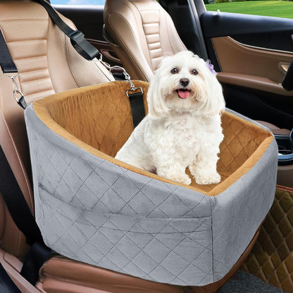 Dog Car Seat Booster with Safety Belt & Washable Cover