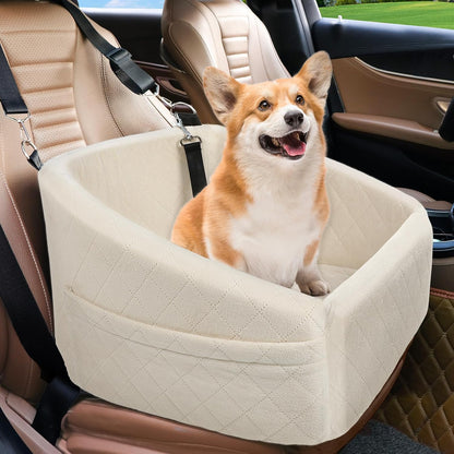Dog Car Seat Booster with Safety Belt & Washable Cover