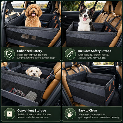 Dog Car Seat Hard Base Water-Repellent & Padded Walls