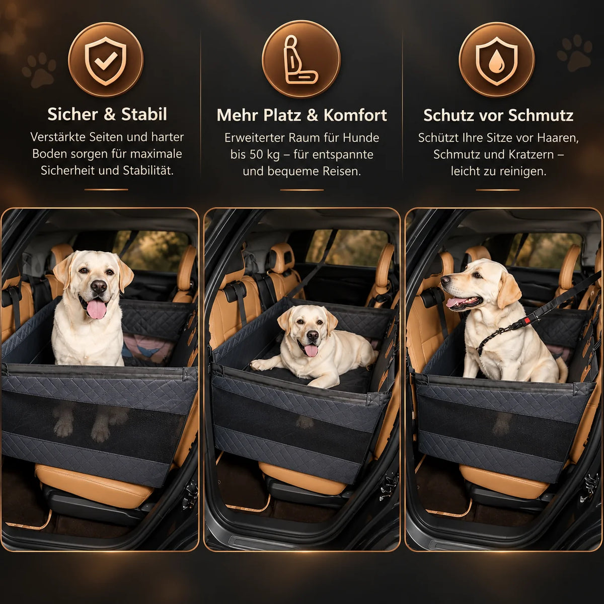 Dog Car Seat Hard Base Water-Repellent & Padded Walls