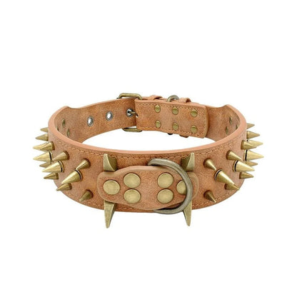 Dog Collar Leather Adjustable Metal Spikes For Large Dogs