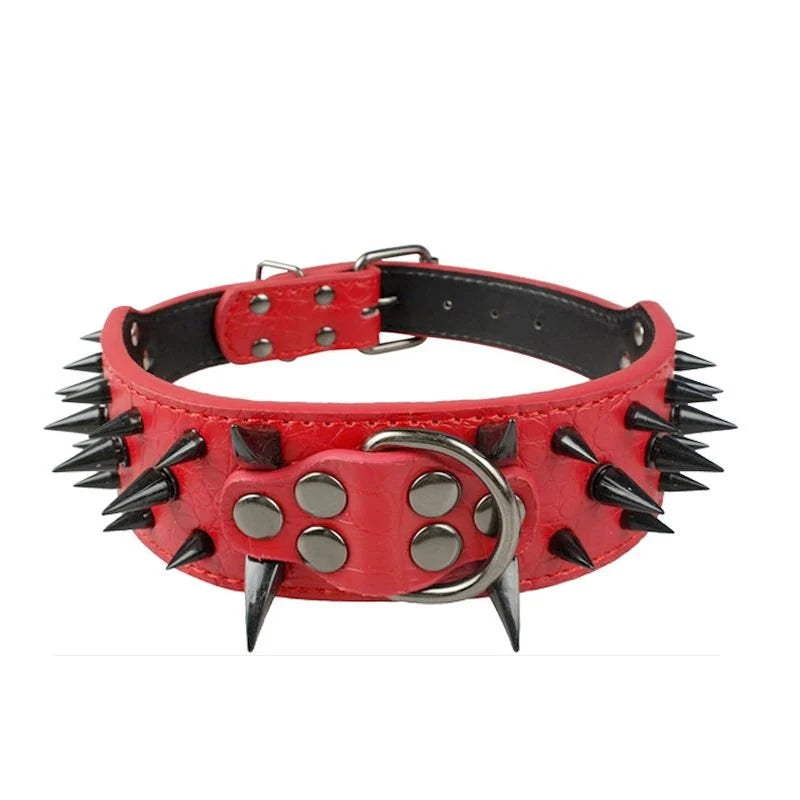 Dog Collar Leather Adjustable Metal Spikes For Large Dogs