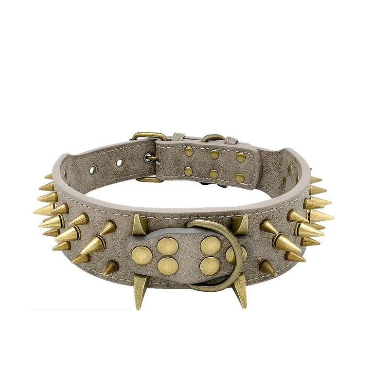 Dog Collar Leather Adjustable Metal Spikes For Large Dogs