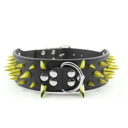 Dog Collar Leather Adjustable Metal Spikes For Large Dogs