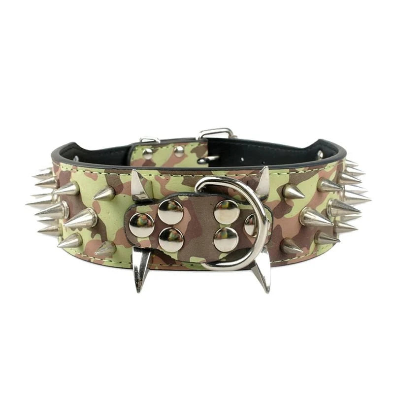 Dog Collar Leather Adjustable Metal Spikes For Large Dogs