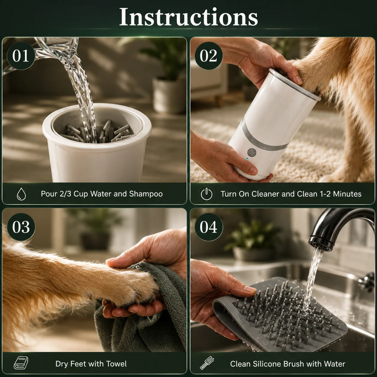Dog Paw Cleaner Automatic Rechargeable Silicone Bristles