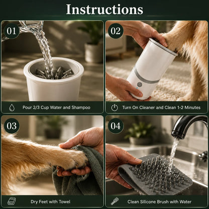 Dog Paw Cleaner Automatic Rechargeable Silicone Bristles