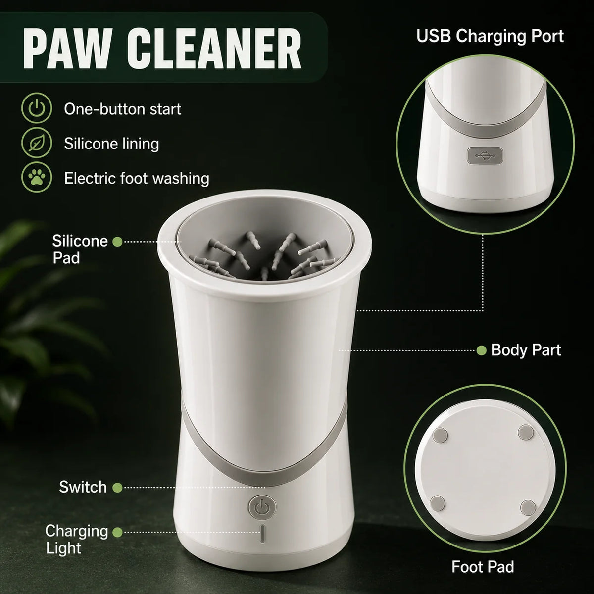 Dog Paw Cleaner Automatic Rechargeable Silicone Bristles