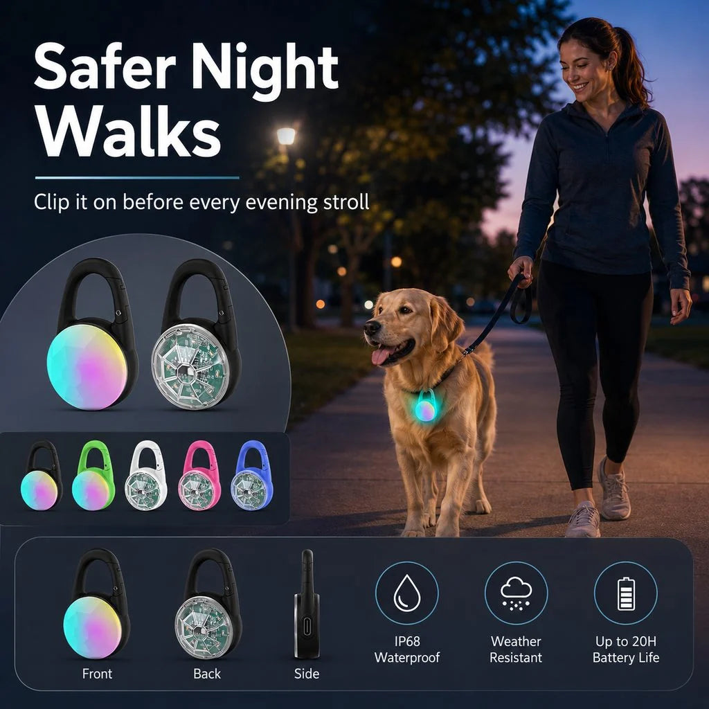 Dog Safety Light Clip-On USB-C Rechargeable IP68 Water-Resistant