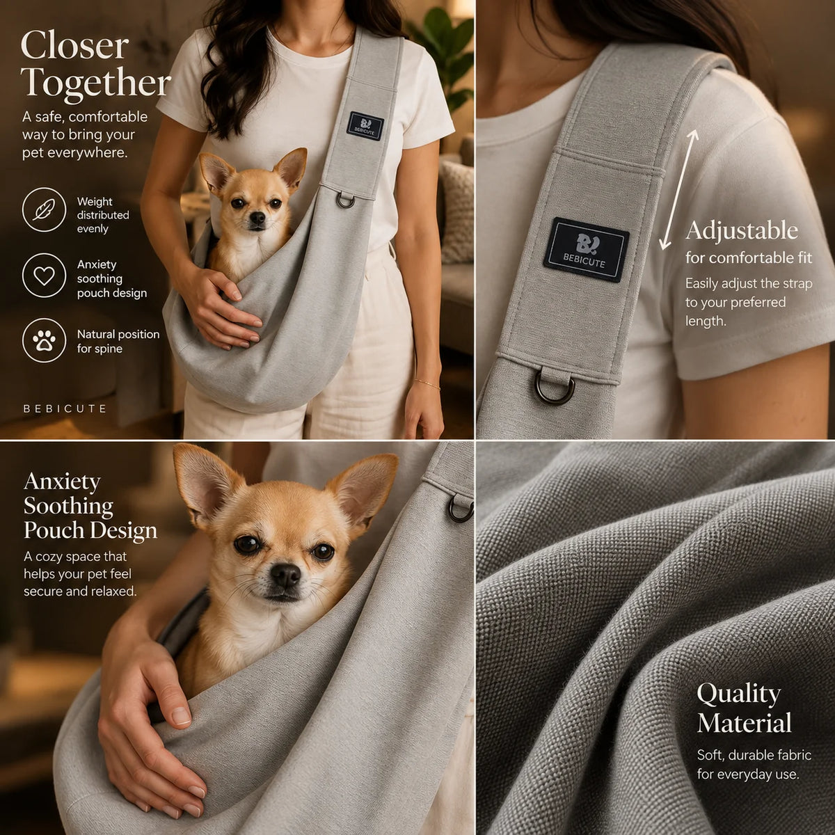 Dog Sling Carrier Padded Crossbody Safety Buckle