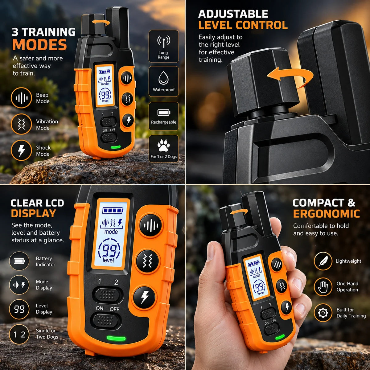 Dog Training Collar Long-Range 3,280 Ft Rechargeable