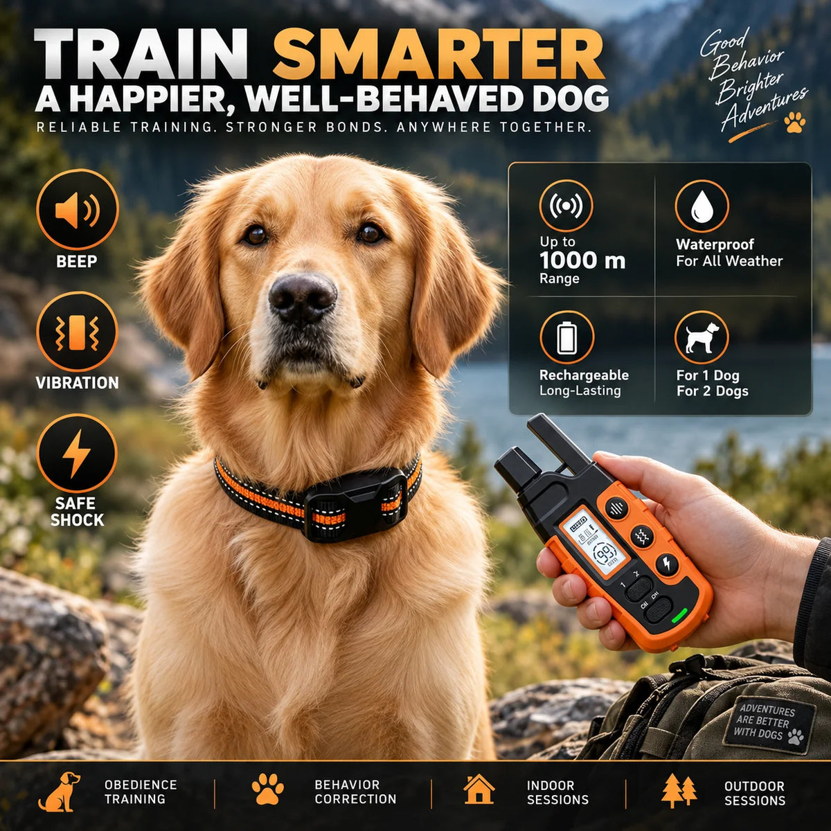 Dog Training Collar Long-Range 3,280 Ft Rechargeable