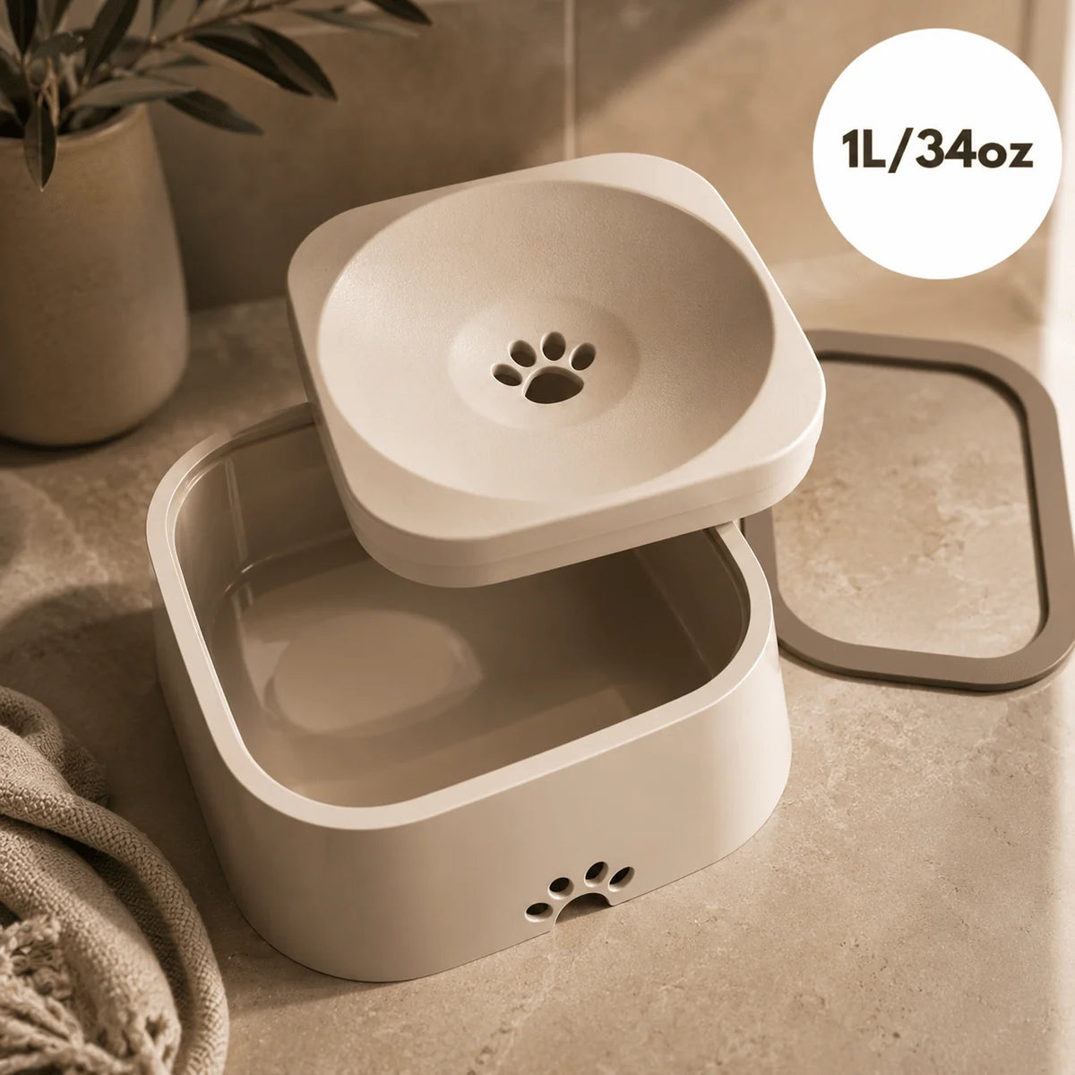 Dog Water Bowl Floating Plate & Non-Slip Base