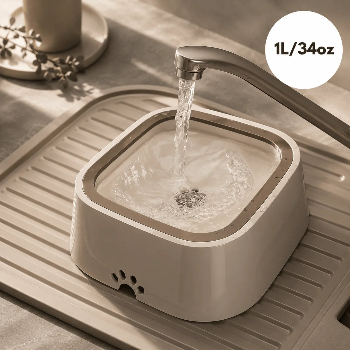 Dog Water Bowl Floating Plate & Non-Slip Base