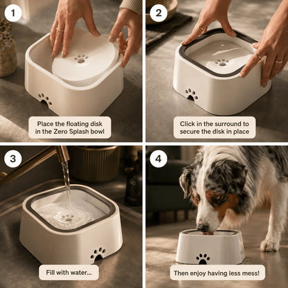 Dog Water Bowl Floating Plate & Non-Slip Base