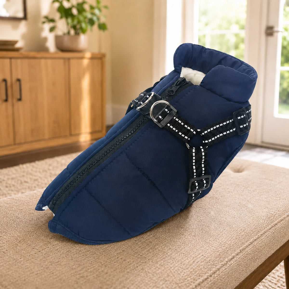 Dog Winter Coat Fleece-Lined Wind-Blocking Polyester Adjustable Straps