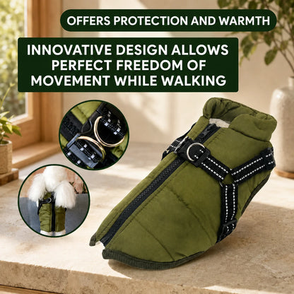 Dog Winter Coat Fleece-Lined Wind-Blocking Polyester Adjustable Straps