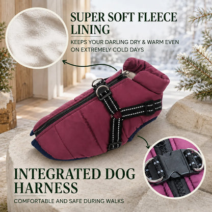 Dog Winter Coat Fleece-Lined Wind-Blocking Polyester Adjustable Straps