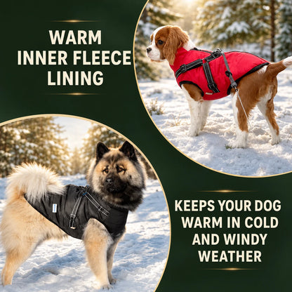Dog Winter Coat Fleece-Lined Wind-Blocking Polyester Adjustable Straps