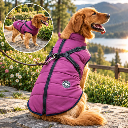 Dog Winter Coat Waterproof Shell & Sherpa Lining Built-In Harness