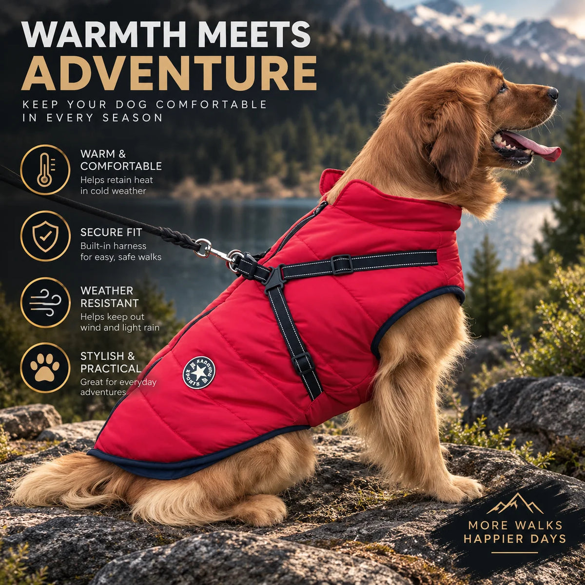 Dog Winter Coat Waterproof Shell & Sherpa Lining Built-In Harness