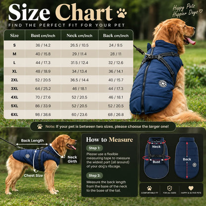 Dog Winter Coat Waterproof Shell & Sherpa Lining Built-In Harness