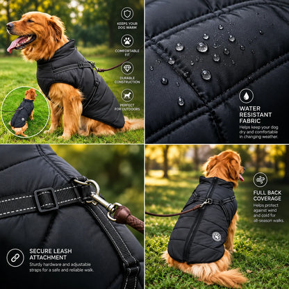 Dog Winter Coat Waterproof Shell & Sherpa Lining Built-In Harness