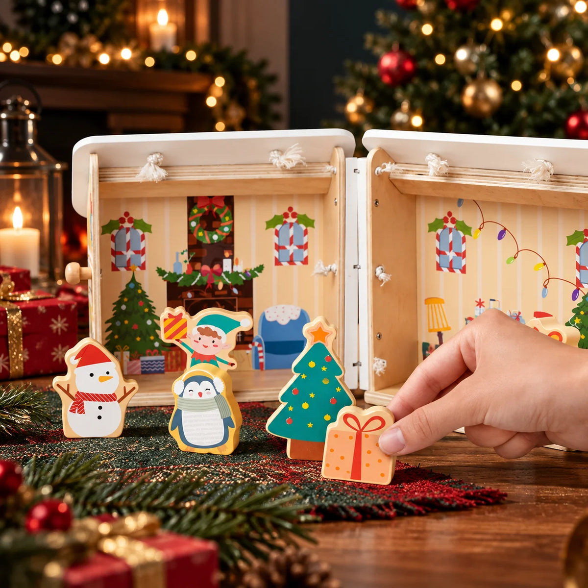 Dollhouse Playset Wooden Figures Portable