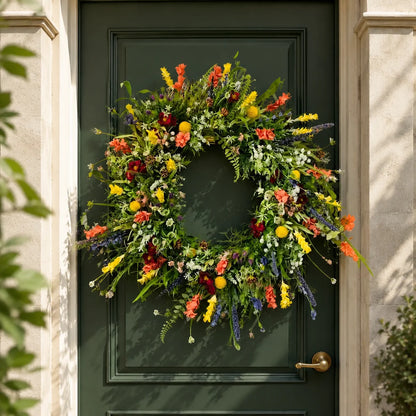 Door Wreath Texas Wildflower Faux Blooms Adjustable Wired Stems