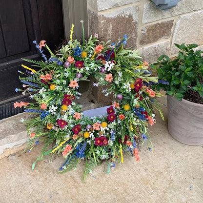Door Wreath Texas Wildflower Faux Blooms Adjustable Wired Stems