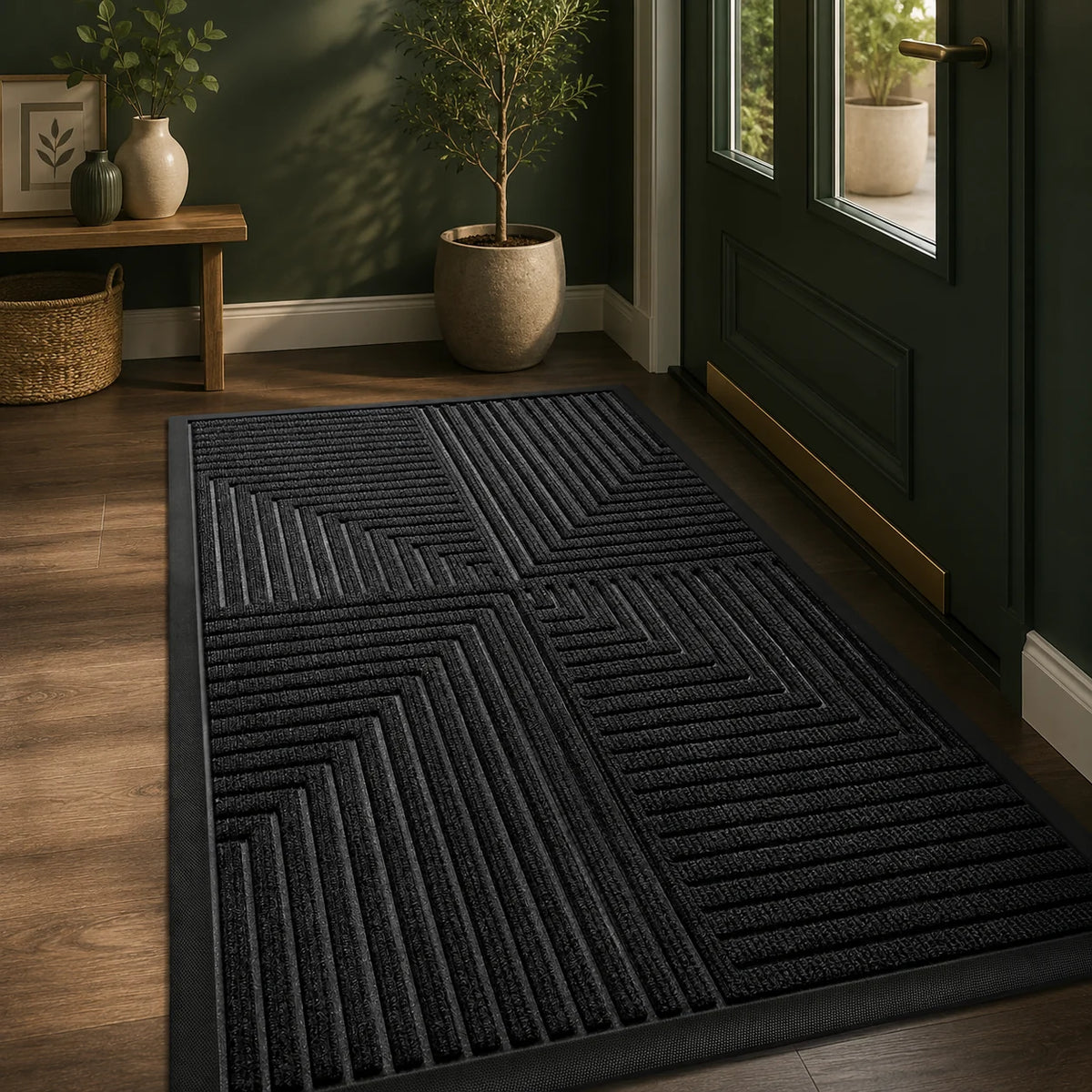 Doormat Heavy-Duty Rubber Raised Scraper & Non-Slip Backing