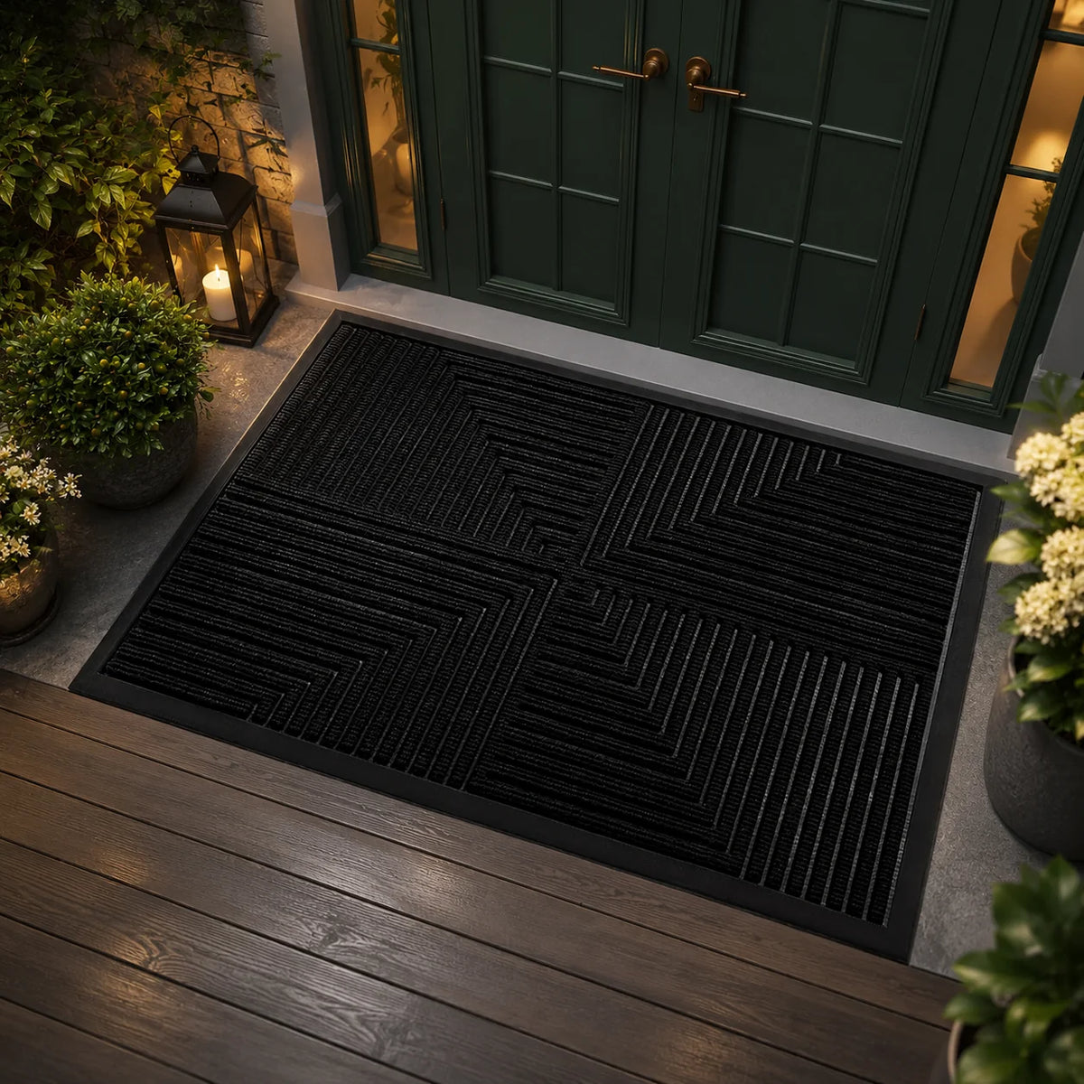 Doormat Heavy-Duty Rubber Raised Scraper & Non-Slip Backing