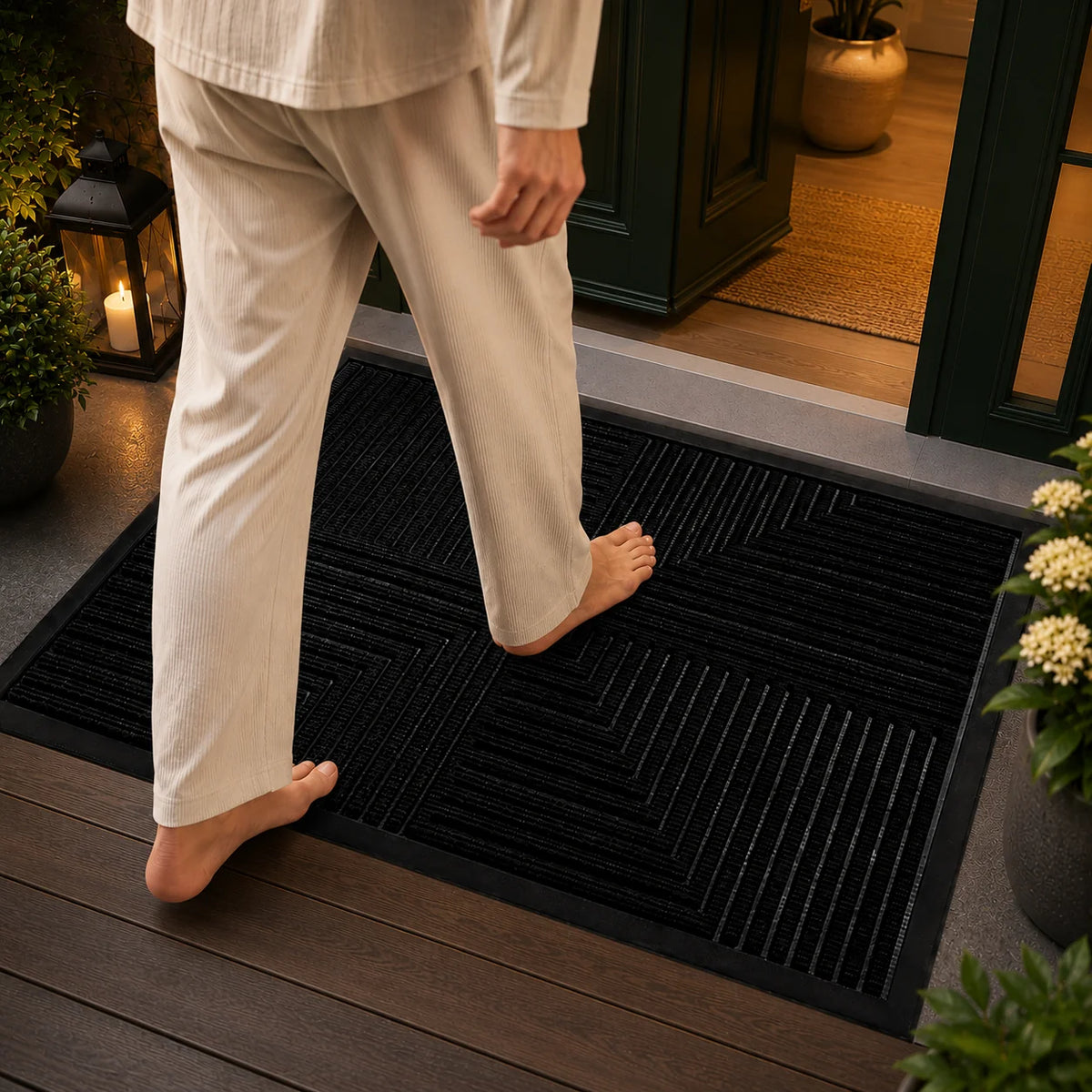 Doormat Heavy-Duty Rubber Raised Scraper & Non-Slip Backing