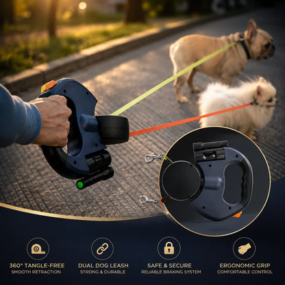 Double Dog Leash 360 Degree Anti-Tangle Swivel Padded Handle