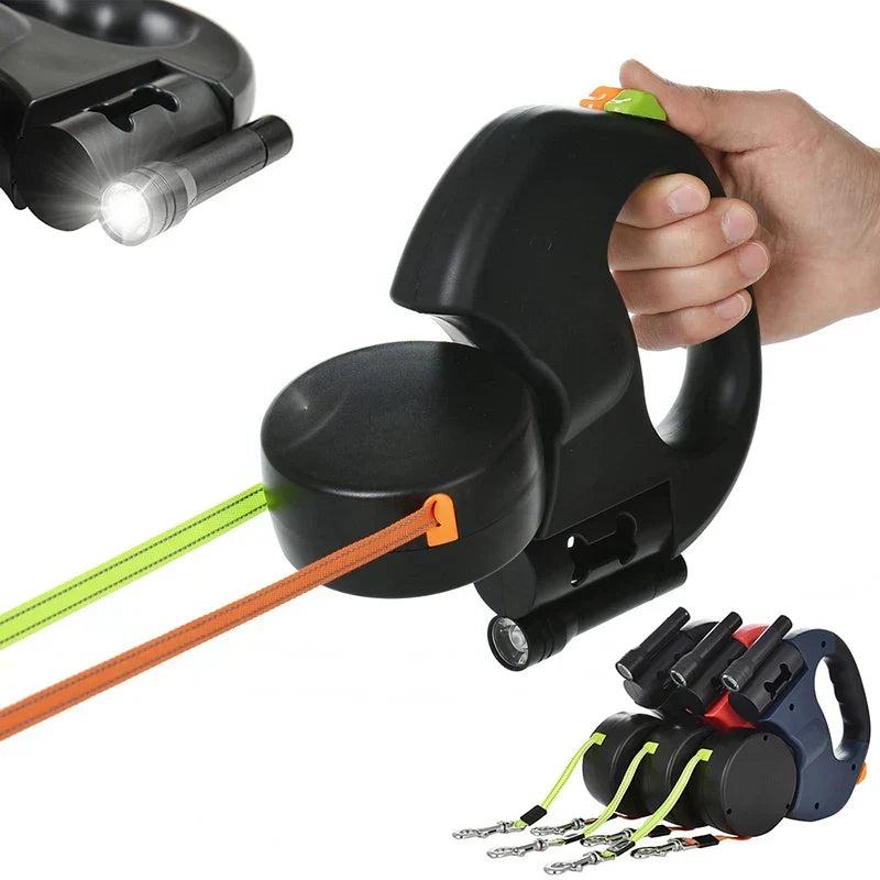 Double Retractable Leash 360° Swivel & LED Light
