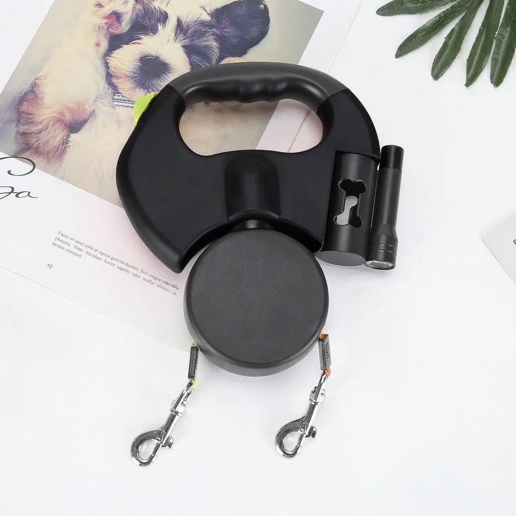 Double Retractable Leash 360° Swivel & LED Light