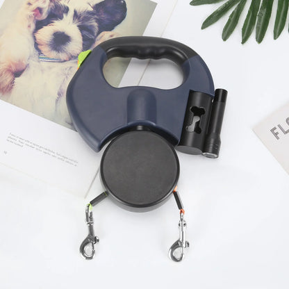 Double Retractable Leash 360° Swivel & LED Light