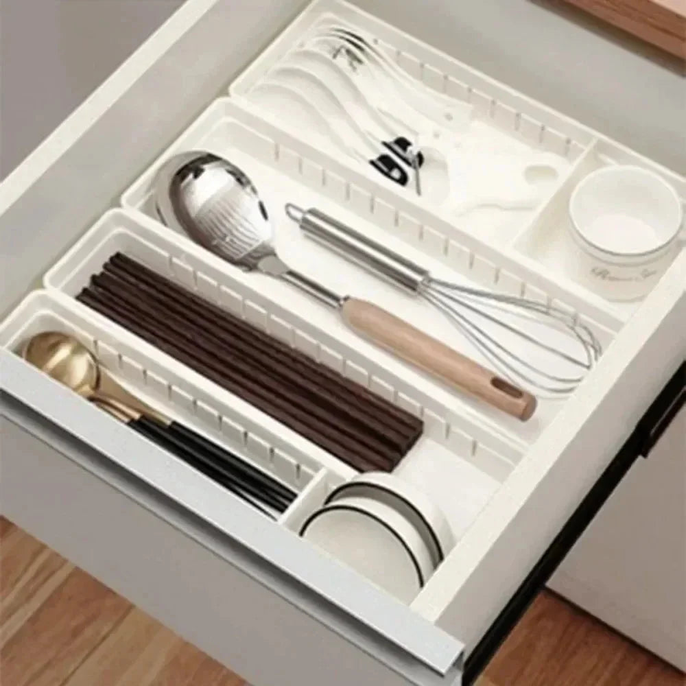 Drawer Organizer Adjustable Divider Two Sizes White Plastic
