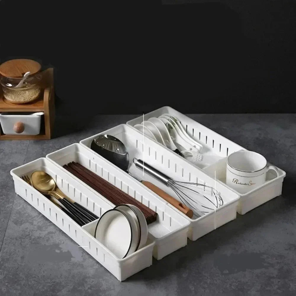 Drawer Organizer Adjustable Divider Two Sizes White Plastic