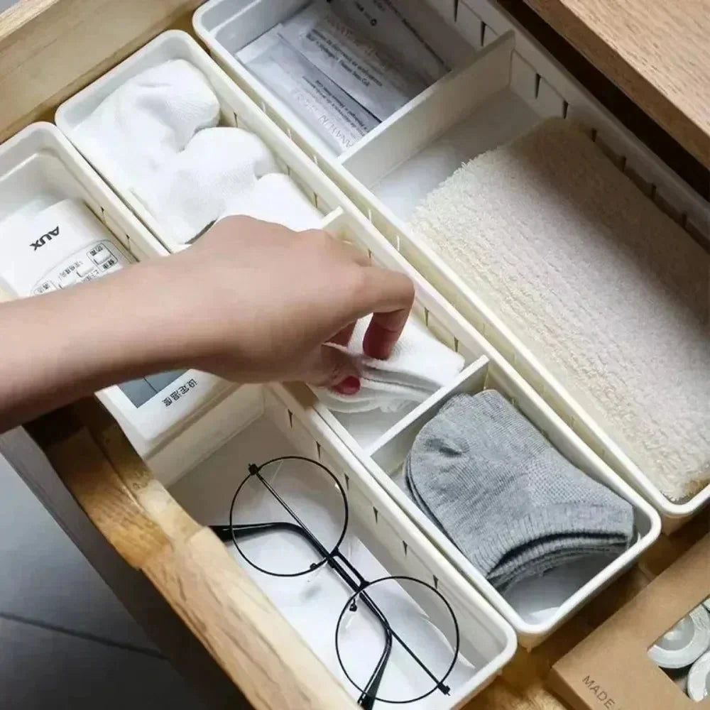 Drawer Organizer Adjustable Divider Two Sizes White Plastic