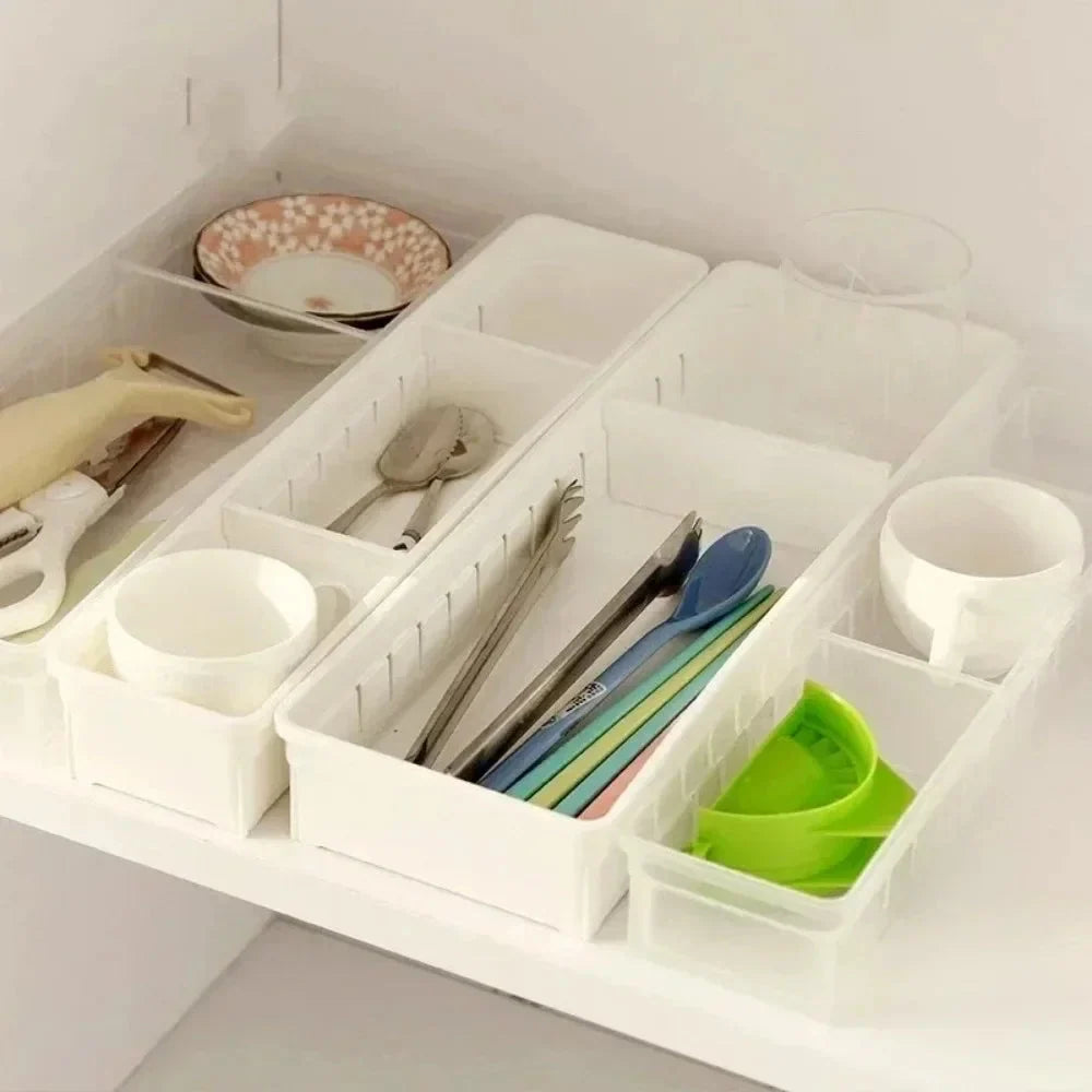 Drawer Organizer Adjustable Divider Two Sizes White Plastic