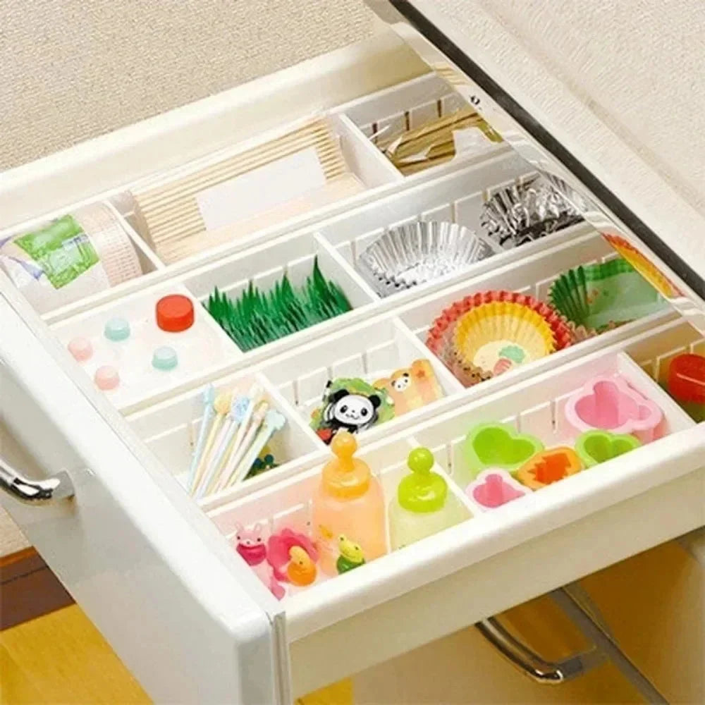 Drawer Organizer Adjustable Divider Two Sizes White Plastic